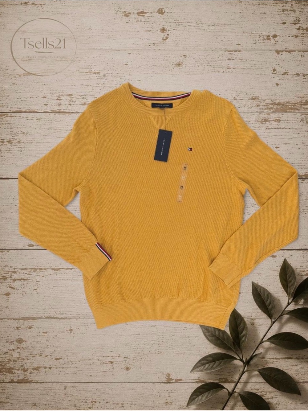 NWT Tommy Hilfiger Men’s Yellow 100% Cotton Textured Knit Sweater - Size M